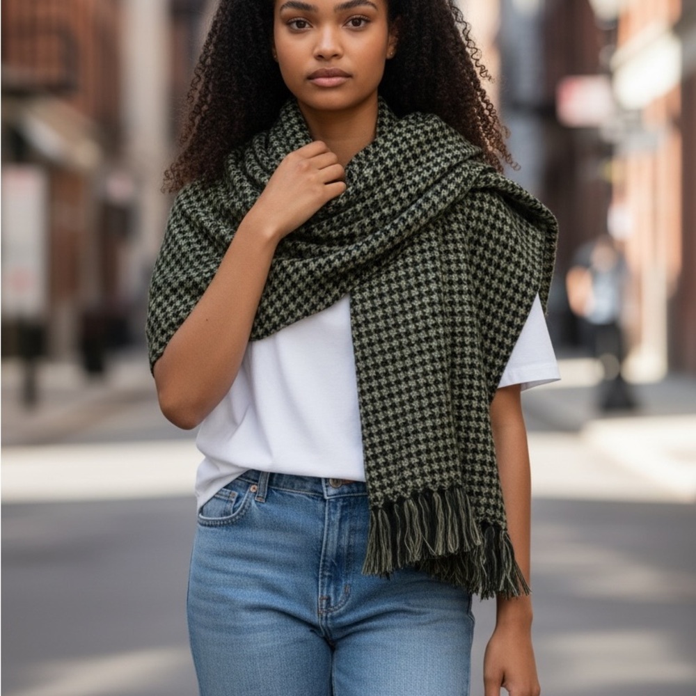 Chic Black and Green Houndstooth Wrap